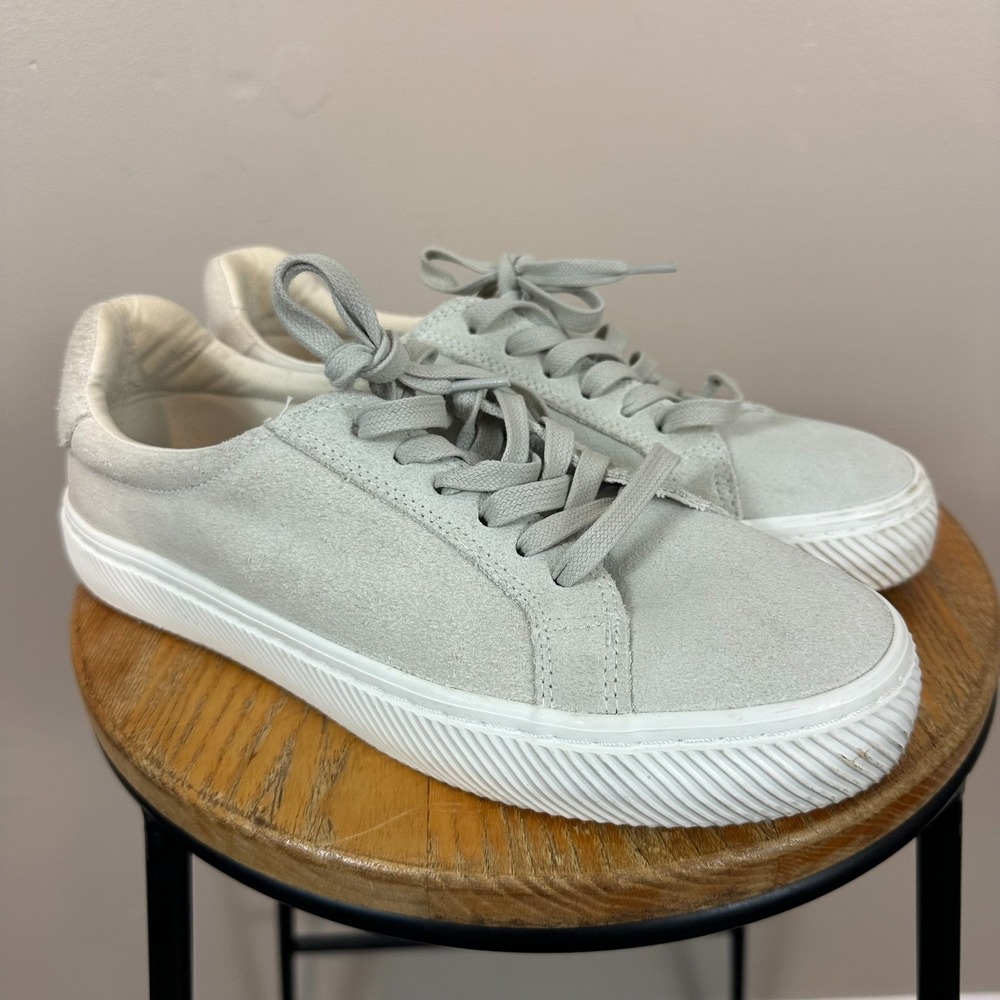 Quince Womens 9 Comfort Shoe Gray Italian Suede Round Toe Lace Up Sneaker